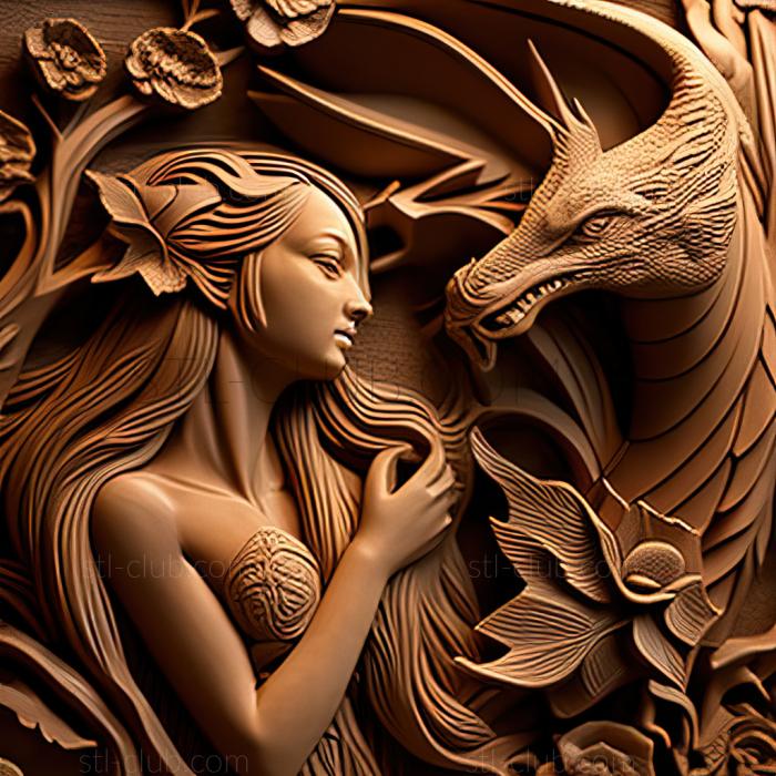 3D мадэль Аниме красавица и дракон (STL)